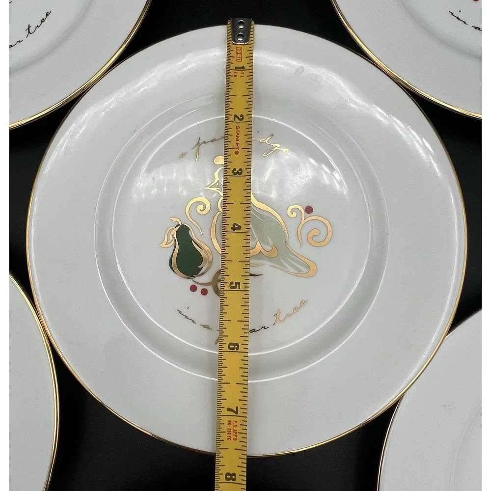 6 Pier 1 12 Days of Christmas Porcelain 7.75 in Snack Dessert Plates Partridge